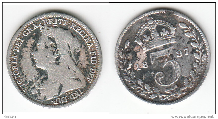 **** GREAT BRITAIN - GRANDE-BRETAGNE - 3 PENCE 1897 VICTORIA - SILVER - ARGENT **** EN ACHAT IMMEDIAT !!! - F. 3 Pence