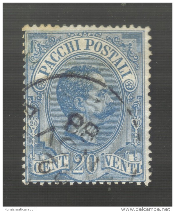 UMBERTO I° 1878-1900 PACCHI POSTALI SASSONE 2 20 CENT AZZURRO USATO  Cod.fra.675 - Postal Parcels