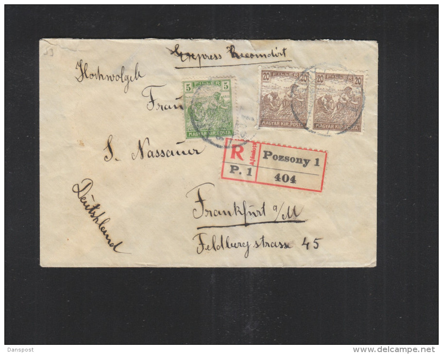 Hungary Registered Cover 1918 Pozsony To Germany Censor - Covers & Documents