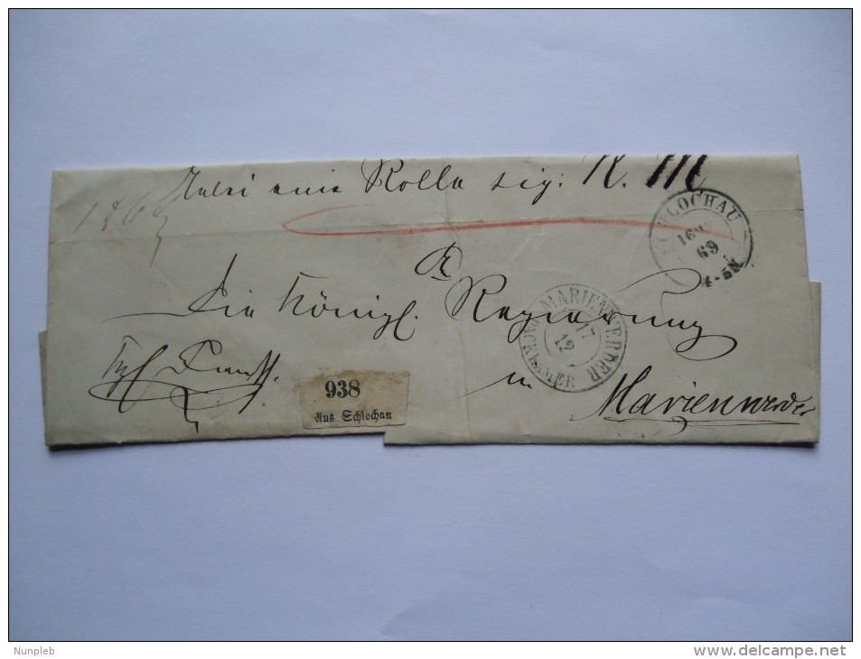 POLAND 1869 WRAPPER SCHLOCHAU (CZLUCHOW) TO MARIENWERDER PRUSSIA - ...-1860 Prephilately