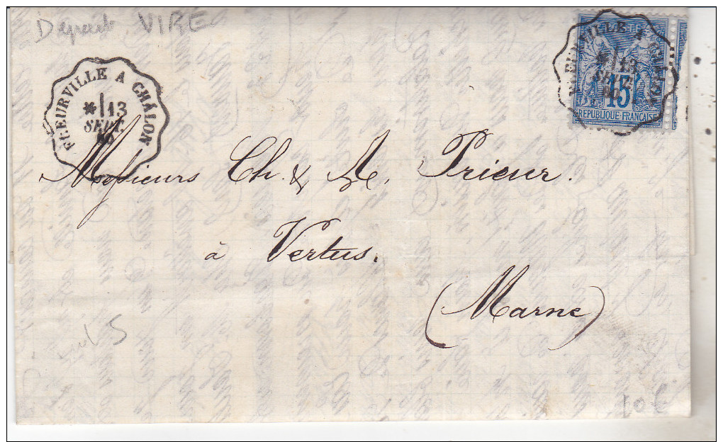 71 Lettre De 1880 Avec Oblit Convoyeur Fleurville à Chalon (double) Complète Tb état - Poste Ferroviaire