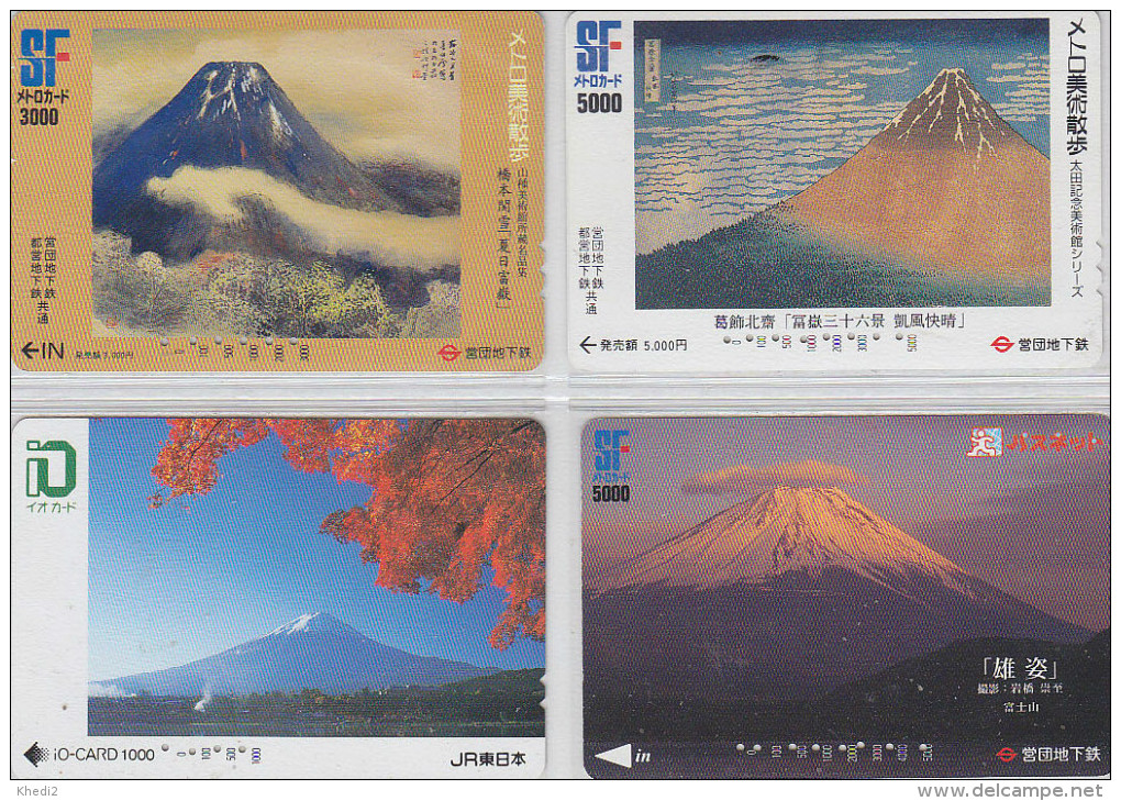 LOT De 4 Cartes Prépayées Japon - Volcan MONT FUJI - Mountain Vulcan Japan Prepaid Cards - Berg Karten - 263 - Mountains