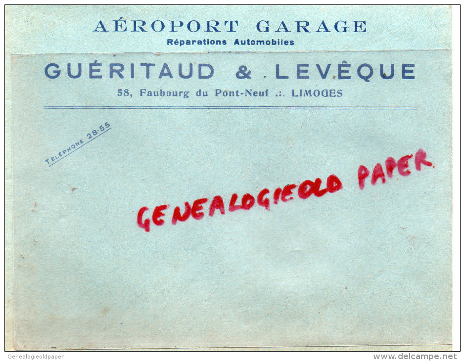 87 - LIMOGES - AEROPORT GARAGE- R. GUERITAUD LEVEQUE -58 FG PONT NEUF- AUTO  AUTOMOBILE- ENVELOPPE COMMERCIALE- - Automovilismo