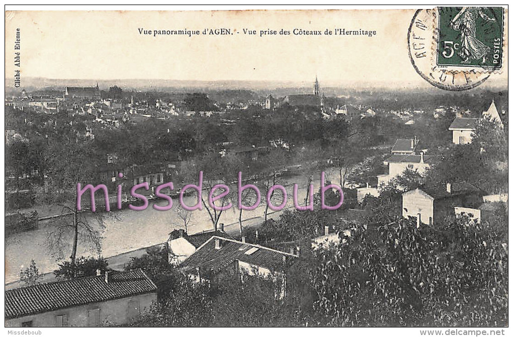 47 -  AGEN - Vue Panoramique Prise Des Cotezaux De L'Ermitage -  1910 - 2 Scans - Agen