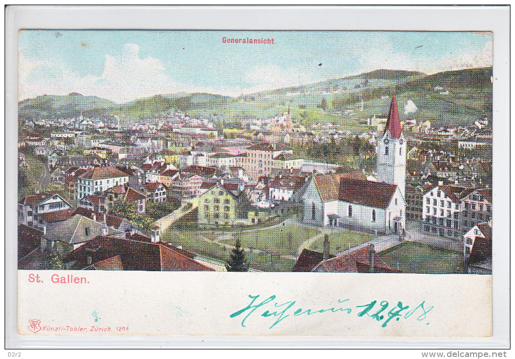 ST GALLEN -VUE GENERALE - DOS UNIQUE - (ECRITE MAIS NON ENVOYEE) 1908 - St. Gallen