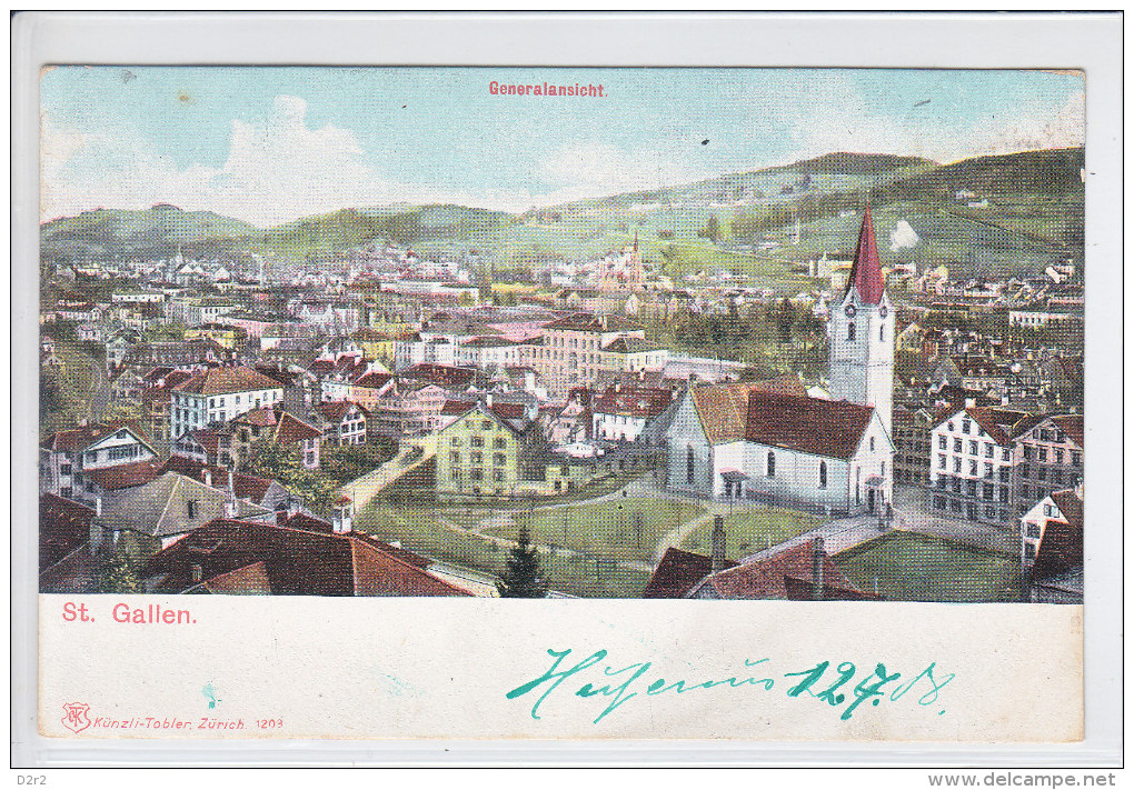 ST GALLEN -VUE GENERALE - DOS UNIQUE - (ECRITE MAIS NON ENVOYEE) 1908 - San Galo