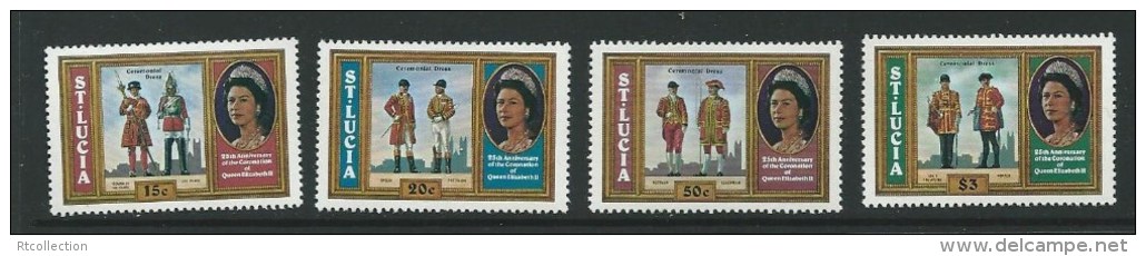 St. Lucia 1978 QE II Coronation 25th Ann Dress Uniforms Queen Royals Famous People Stamps MNH Michel 436-439 Sc 438-442 - Ste Lucie (...-1978)
