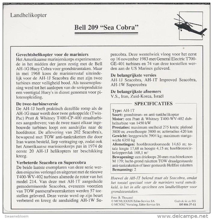 Helikopter.- Helicopter - Bell 209 - Sea Cobra - VS. Verenigde Staten. USA. 2 Scans. Hélicoptère - Helikopters