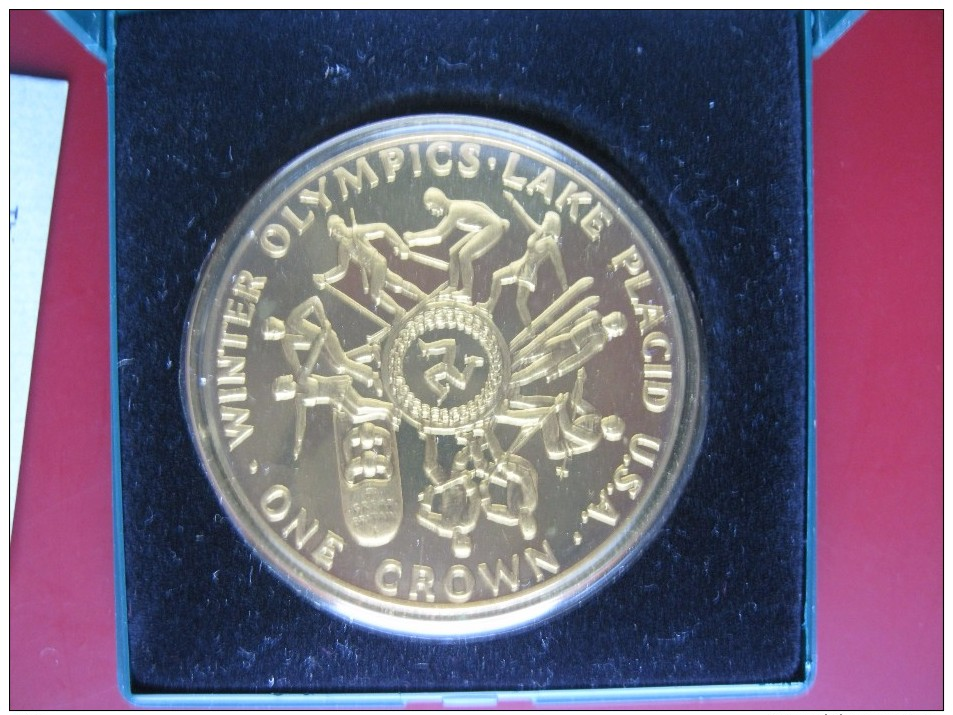 Isle Of Man 1980 Crown Coin Lake Placid 13th Winter Olympic Games Diamond Finish Pobjoy Mint Cased COA - Isle Of Man