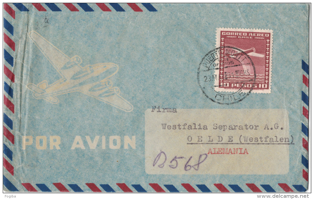 AS49       Chile - Puero Montt 1951 Cover Por Avion To Oelde Germany - Chili