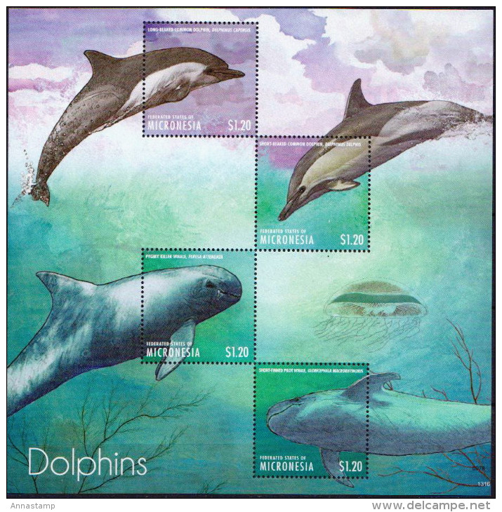 Micronesia MNH Dolphins Set Of 2 Sheetlets And 2 SSs - Dolphins