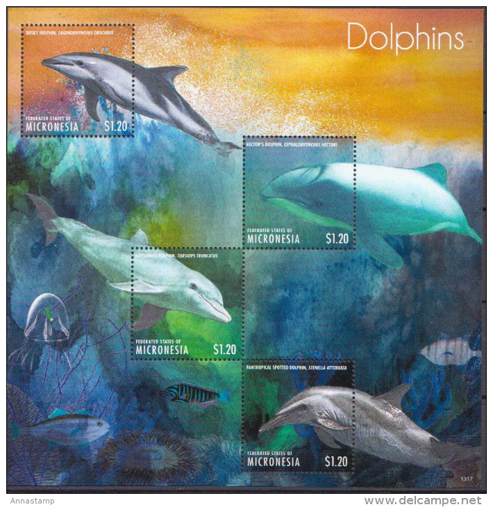 Micronesia MNH Dolphins Set Of 2 Sheetlets And 2 SSs - Dolphins