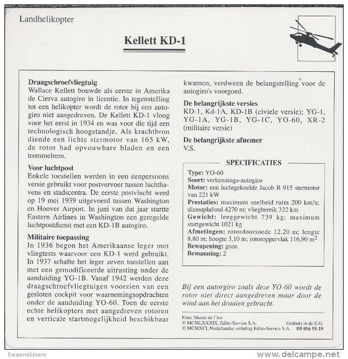 Helikopter.- Kellett KD-1. - VS. Verenigde Staten. USA. 2 Scans. Hélicoptère. Helicopter. - Zonder Classificatie