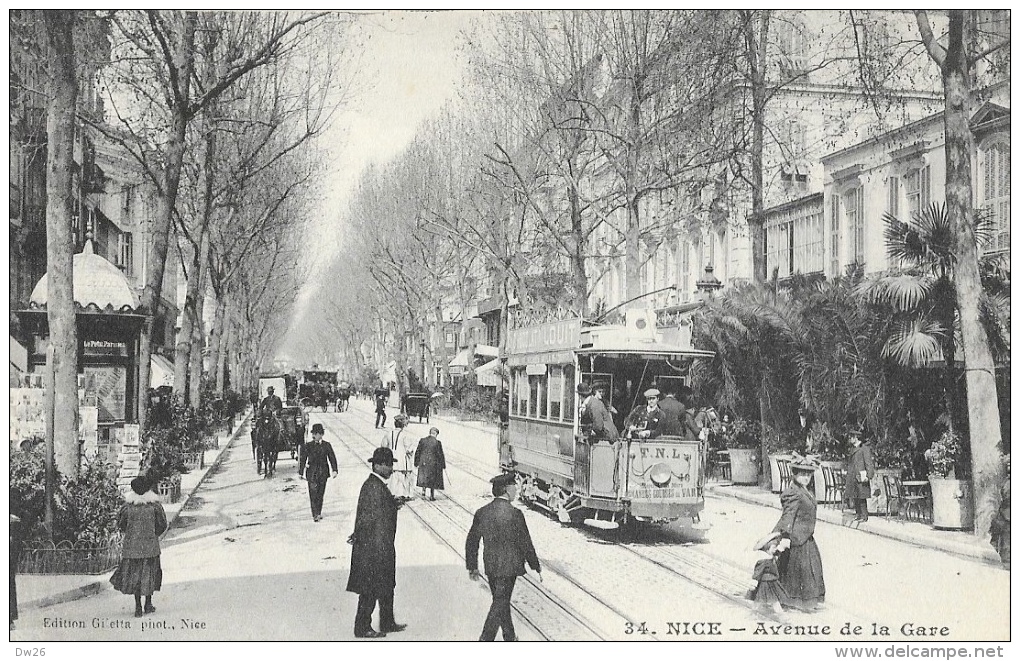 Nice - L´Avenue De La Gare - Tramway T.N.L. - Edition Giletta - Carte N°34 Non Circulée - Stadsverkeer - Auto, Bus En Tram