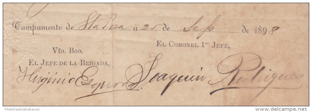 E3055 CUBA INDEPENDENCE WAR 1898 SIGNED DOC GENERAL HIGINIO ESQUERRA. - Other & Unclassified