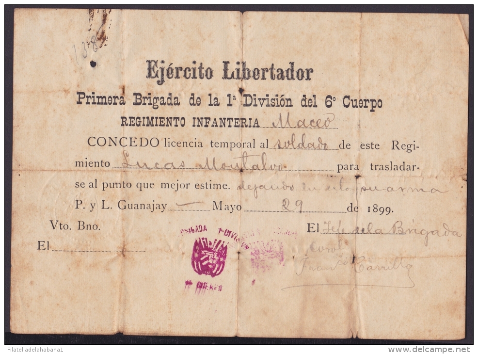 E3056 CUBA INDEPENDENCE WAR 1898 SIGNED DOC MAYOR GENERAL FRANCISCO CARRILLO. - Other & Unclassified