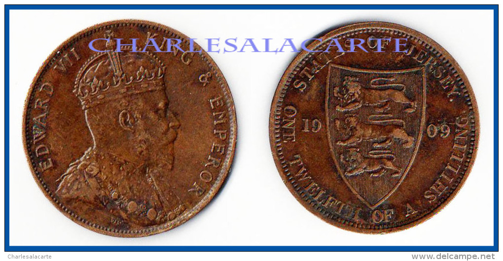 JERSEY 1909 EDWARD VII 1/12 SHILLING BRONZE VERY FINE CONDITION PLEASE SEE SCAN - Jersey