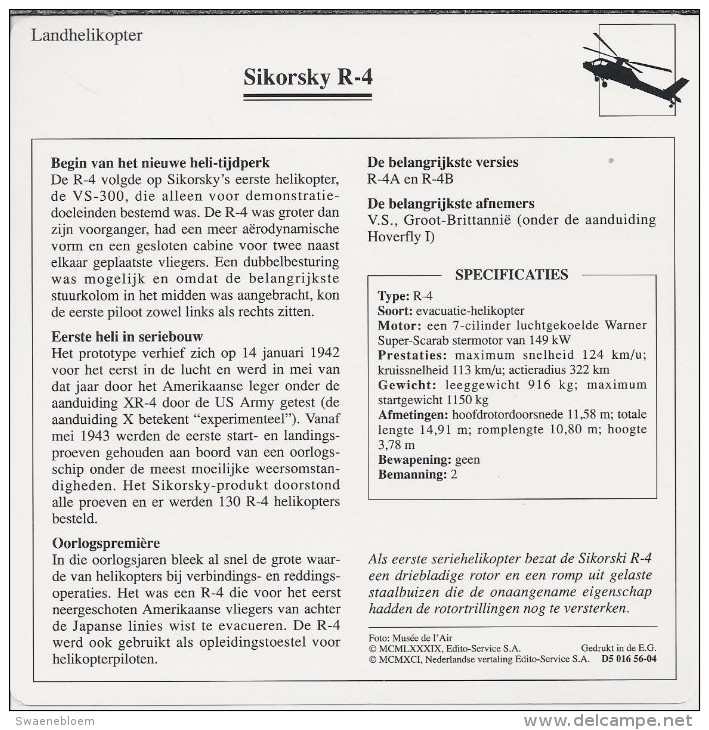 Helikopter.- Sikorsky R-4 - VS. Verenigde Staten. USA. 2 Scans. Hélicoptère. Helicopter. - Helicopters