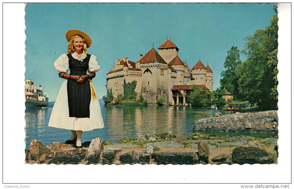 CPSM  - Château De Chillon Et Belle Vaudoise En Costume . - Le Vaud