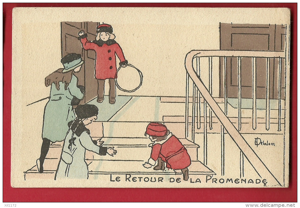 PBU-19  Le Retour De La Promenade.  Illustrateur Avec Signature Illisible.  Circulé Sous Enveloppe En 1923 - Autres & Non Classés