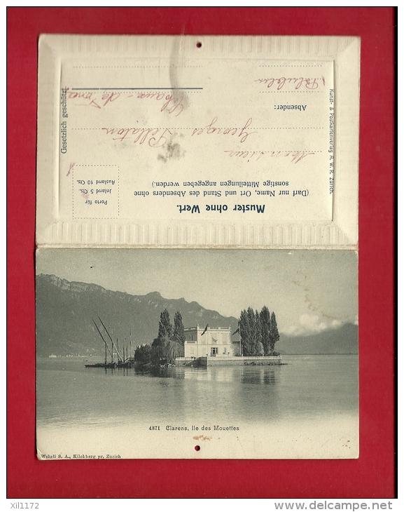PBU-21 Carte à 2 Volets Et 4 Pages, Clatrens Ile Des Mouettes Et Le Quai De Montreux, 3ème P. Edelweiss Séchée. Circulé - Montreux