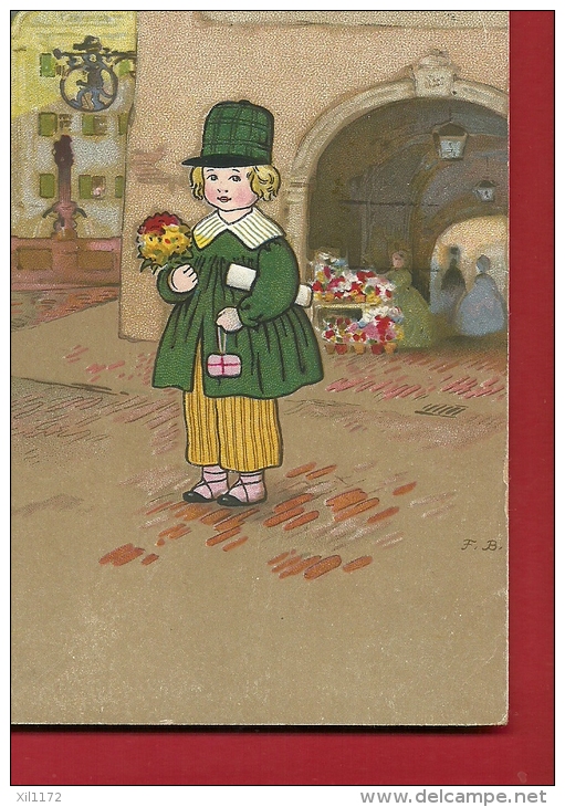 PBU-23  Illustrateur Baumgarten. Enfant Dans La Rue Avec Bouquet De Fleurs. Circulé En 1922. - Baumgarten, F.