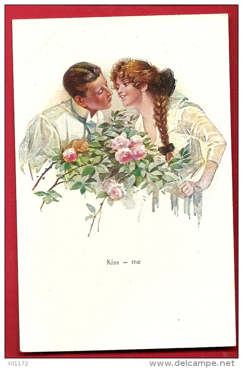 PBU-27  Kiss Me. Jeune Couple Et Bouquet De Roses.  Non Circulé - Couples