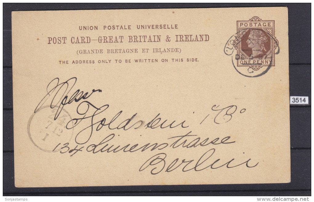 GREAT BRITAIN 1887, CARTE POSTALE, POST CARD, LONDON 5. DEC. 1887, TO BERLIN, GERMANY, ONE PENNY See Scans - Interi Postali