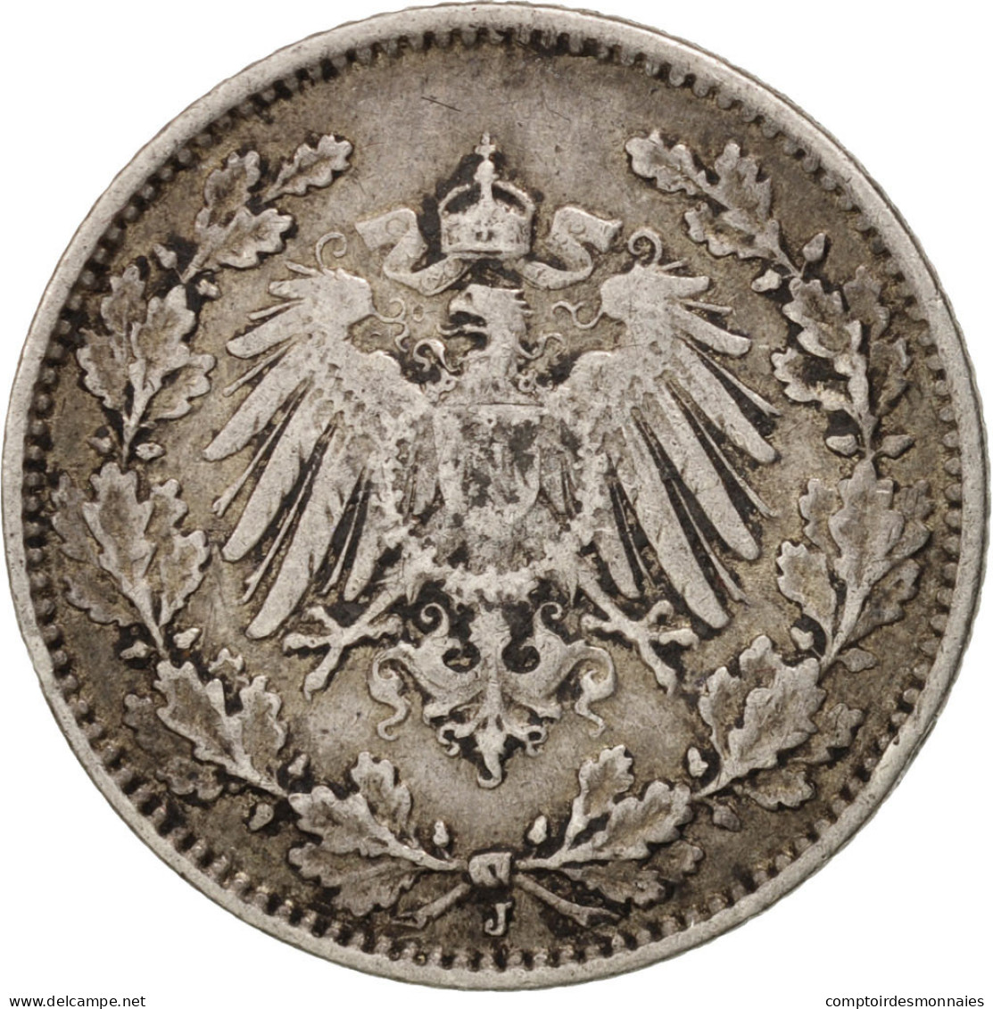 Monnaie, GERMANY - EMPIRE, 1/2 Mark, 1914, Hambourg, TTB, Argent, KM:17 - 1/2 Mark