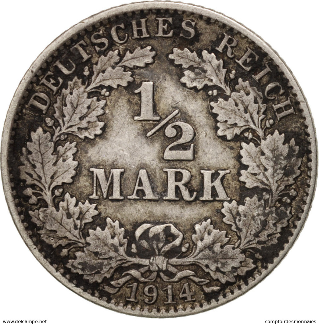 Monnaie, GERMANY - EMPIRE, 1/2 Mark, 1914, Hambourg, TTB, Argent, KM:17 - 1/2 Mark