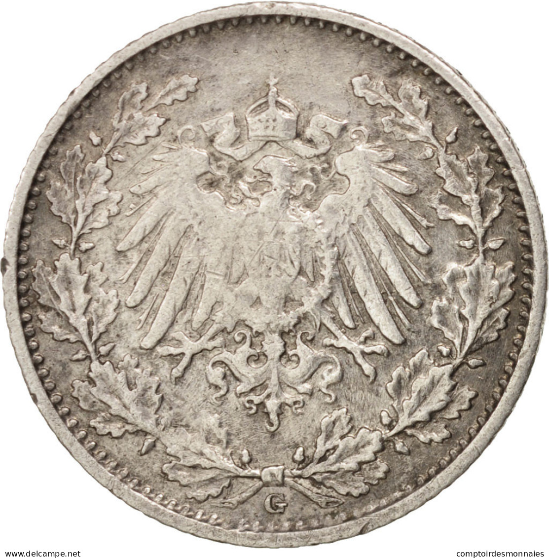 Monnaie, GERMANY - EMPIRE, 1/2 Mark, 1916, Karlsruhe, TTB, Argent, KM:17 - 1/2 Mark