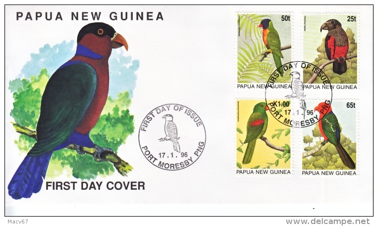 PAPUA  NEW  GUINEA   889-92  FDC  COVER   PARROTS - Parrots