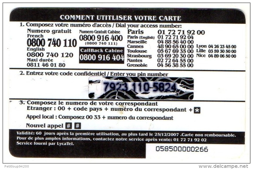 CARTE PREPAYEE UNI WORLD  *7,5e 5824 - Other & Unclassified