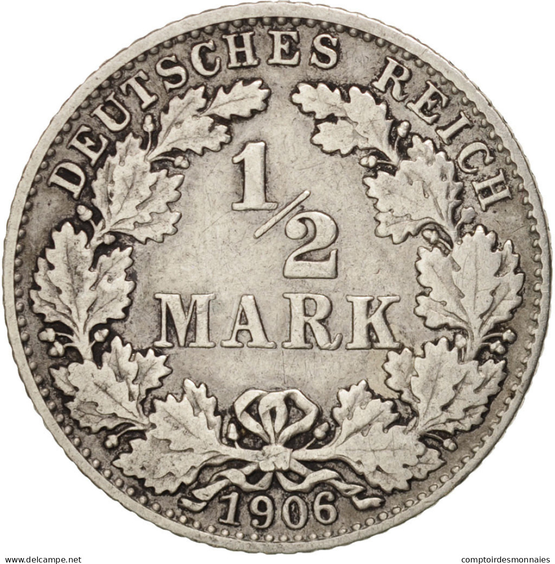 Monnaie, GERMANY - EMPIRE, 1/2 Mark, 1906, Munich, TTB, Argent, KM:17 - 1/2 Mark