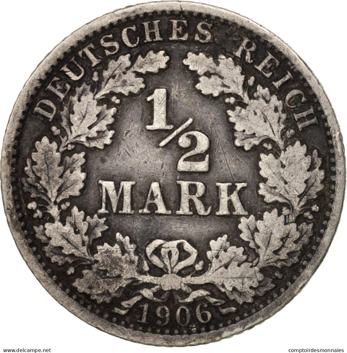 Monnaie, GERMANY - EMPIRE, 1/2 Mark, 1906, Berlin, TTB, Argent, KM:17 - 1/2 Mark