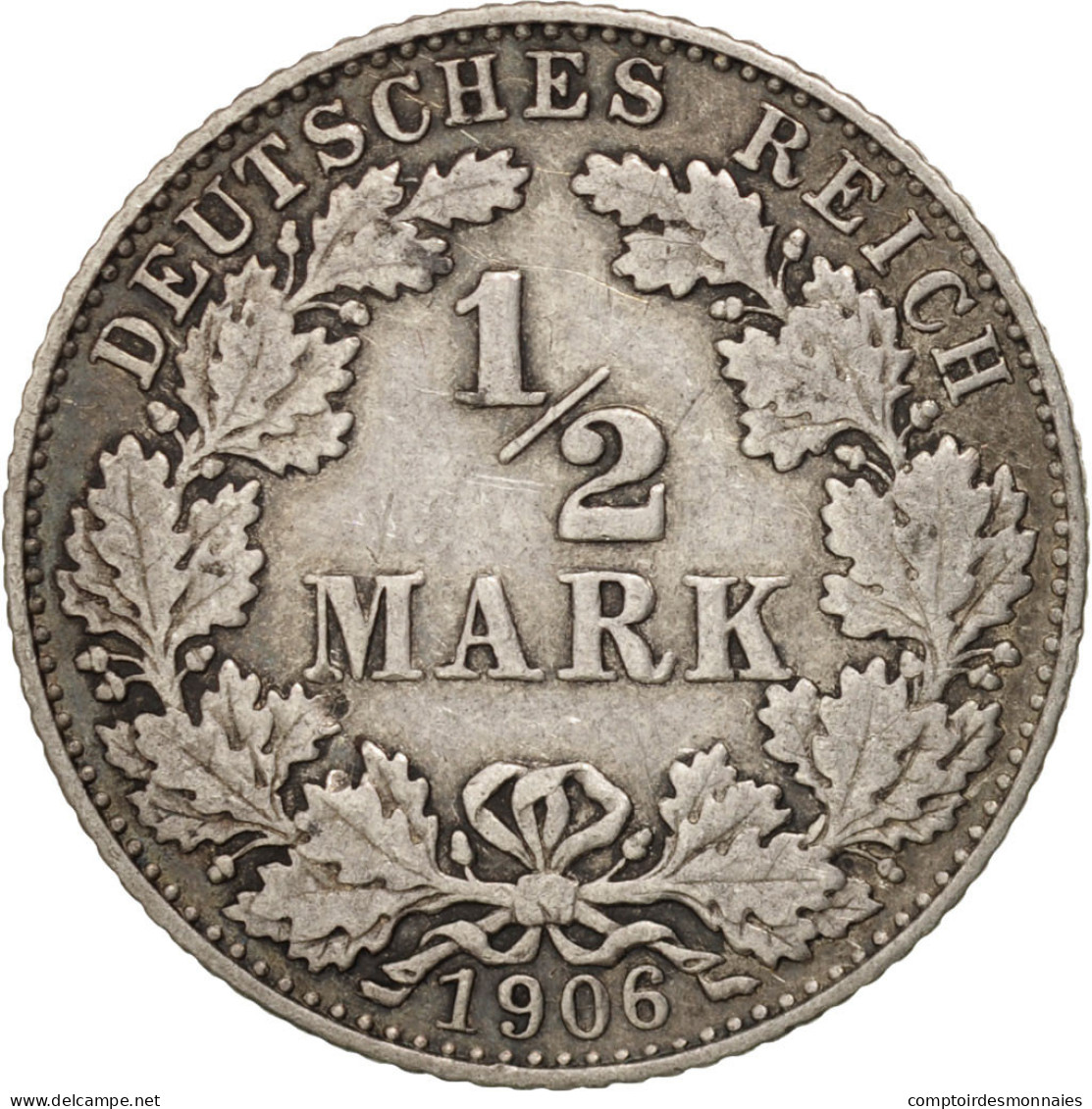 Monnaie, GERMANY - EMPIRE, 1/2 Mark, 1906, Munich, TTB+, Argent, KM:17 - 1/2 Mark