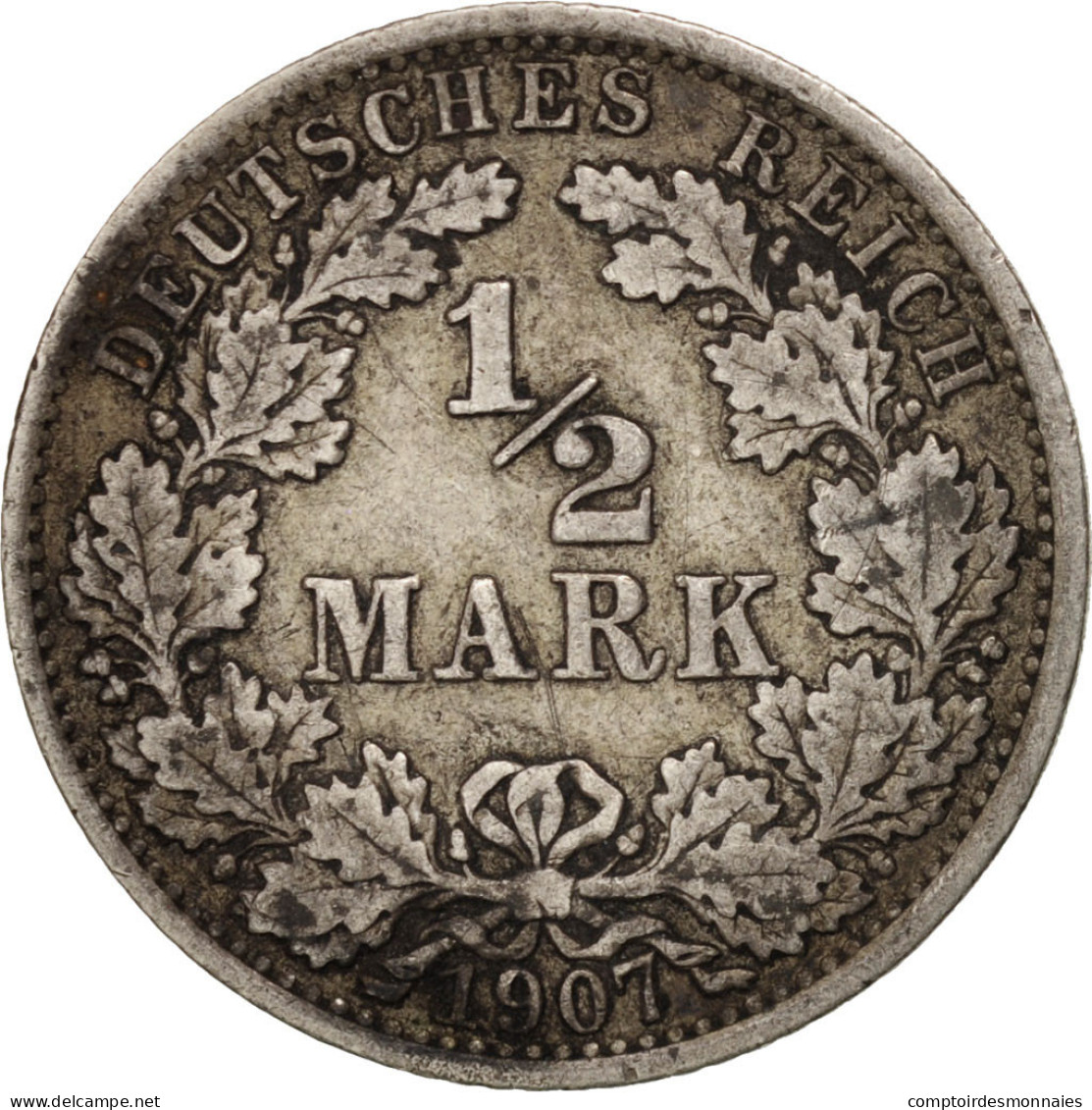Monnaie, GERMANY - EMPIRE, 1/2 Mark, 1907, Berlin, TTB+, Argent, KM:17 - 1/2 Mark