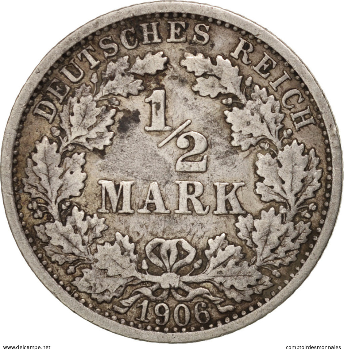Monnaie, GERMANY - EMPIRE, 1/2 Mark, 1906, Stuttgart, TTB+, Argent, KM:17 - 1/2 Mark