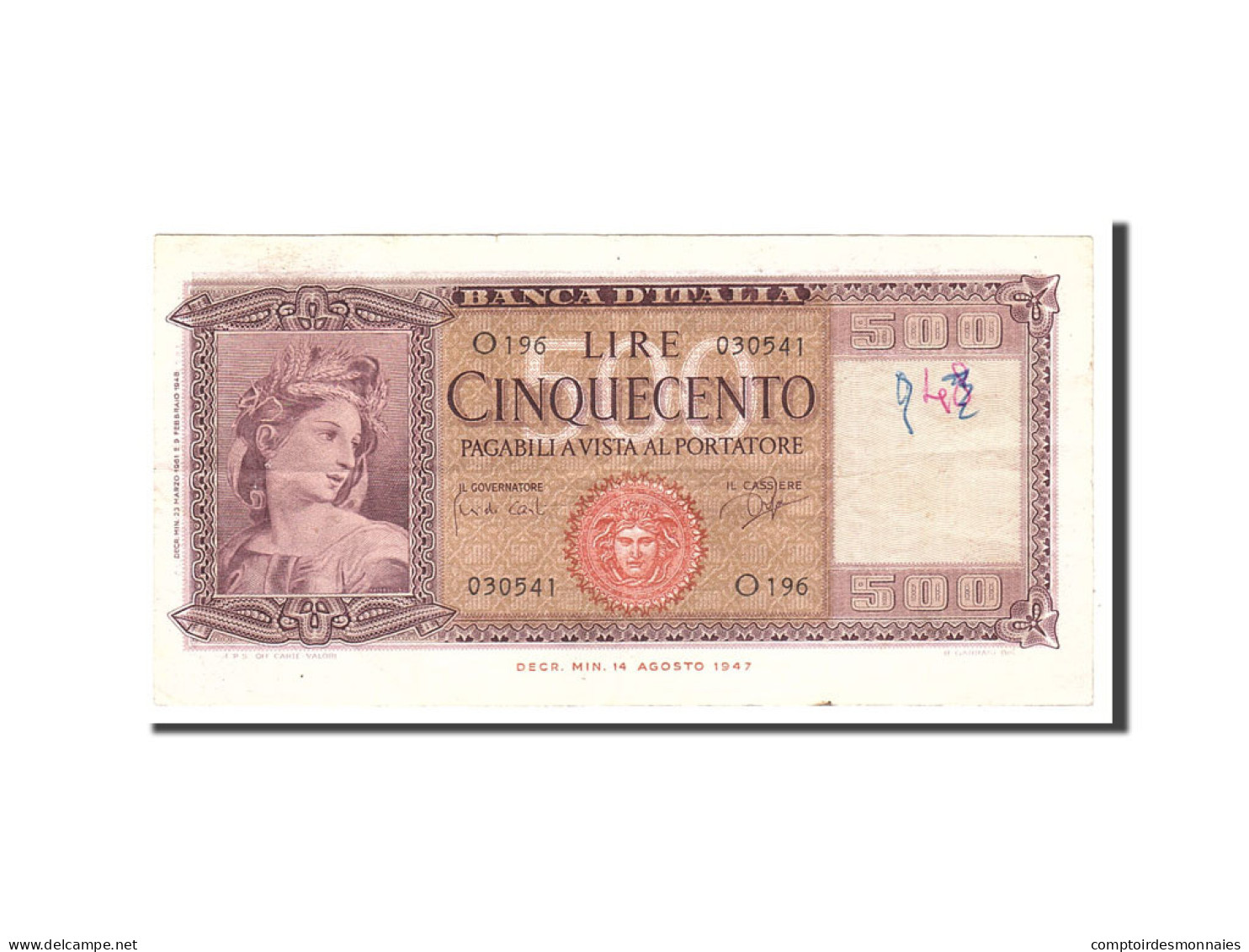 Billet, Italie, 500 Lire, 1961, 1961-03-23, KM:80a, TB - Otros & Sin Clasificación