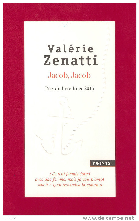 Marque Page. Bookmark.   Valérie ZENATTI    Editions Points - Segnalibri