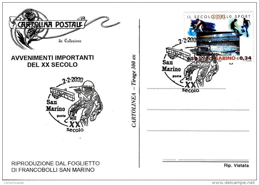 [MD0468] CPM - RIPRODUZIONE FOGLIETTO SAN MARINO AVVENIMENTI IMPORTANTI DEL XX SECOLO - CON ANNULLO 2.2.2000 - San Marino