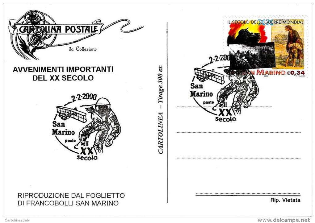 [MD0469] CPM - RIPRODUZIONE FOGLIETTO SAN MARINO AVVENIMENTI IMPORTANTI DEL XX SECOLO - CON ANNULLO 2.2.2000 - San Marino