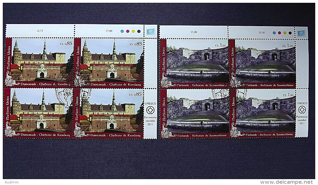 UNO-Genf 769/70 Oo/ESST, Eckrandviererblock ´B´, UNESCO-Welterbe: Nordische Länder, Dänemark, Finnland - Used Stamps