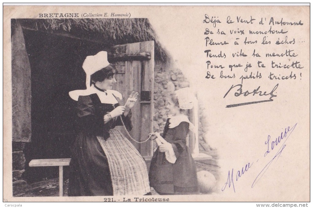 Carte Précurseur 1903 Bretagne : La Tricoteuse (tricot,tricoter) Signée Par Botrel - Personnages