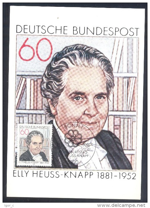 Germany Deutschland Maximum Card 1981: Elly Heuss Knapp; Politics;  Famous Persons Sozialreformerin; Müttergenesungswerk - Other & Unclassified