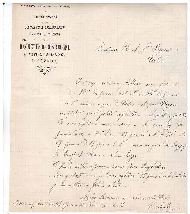 08 Savigny Sur Aisne- Correspondance De 1886 Hachette-Decharbogne Vanniers.Tb état. - 1800 – 1899