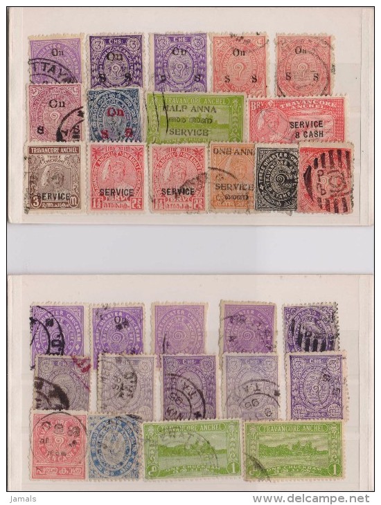 India, Princely State Travancore, Used Stamps Lot In 2 Stock Cards, Inde Indien - Travancore