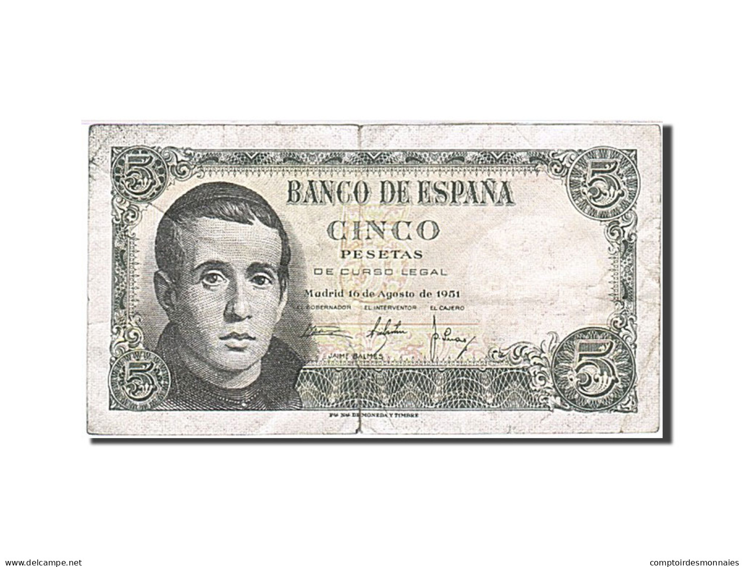 Billet, Espagne, 5 Pesetas, 1951, 1951-08-16, KM:140a, TB - 5 Pesetas