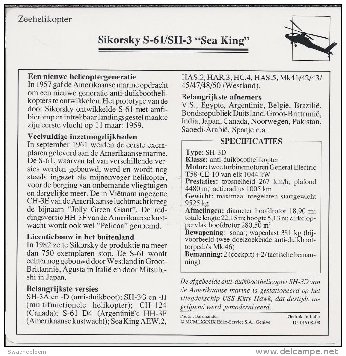 Helikopter.- Helicopter - Sikorsky S-61/SH-3 - Sea King - VS. Verenigde Staten. USA. 2 Scans - Helicopters