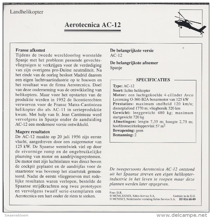 Helikopter.- Helicopter - Aeritecnica AC-12 - Spanje. 2 Scans - Helikopters